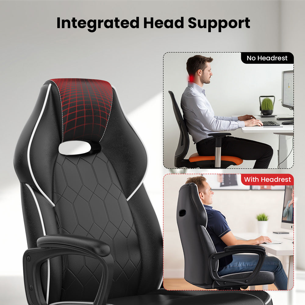 ACGAM CG-4850 Gaming Office Chair Regular Version, Ergonomic Design, Flexible Tilting Tension and Height, Superior PVC Leather, Sleek Padded Armrests, 360° Smooth Swivel