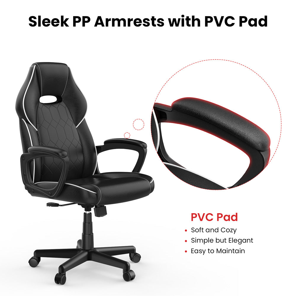ACGAM CG-4850 Gaming Office Chair Regular Version, Ergonomic Design, Flexible Tilting Tension and Height, Superior PVC Leather, Sleek Padded Armrests, 360° Smooth Swivel