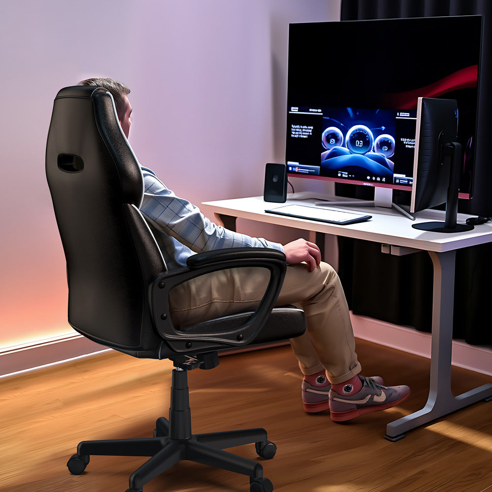 ACGAM CG-4850 Gaming Office Chair Regular Version, Ergonomic Design, Flexible Tilting Tension and Height, Superior PVC Leather, Sleek Padded Armrests, 360° Smooth Swivel