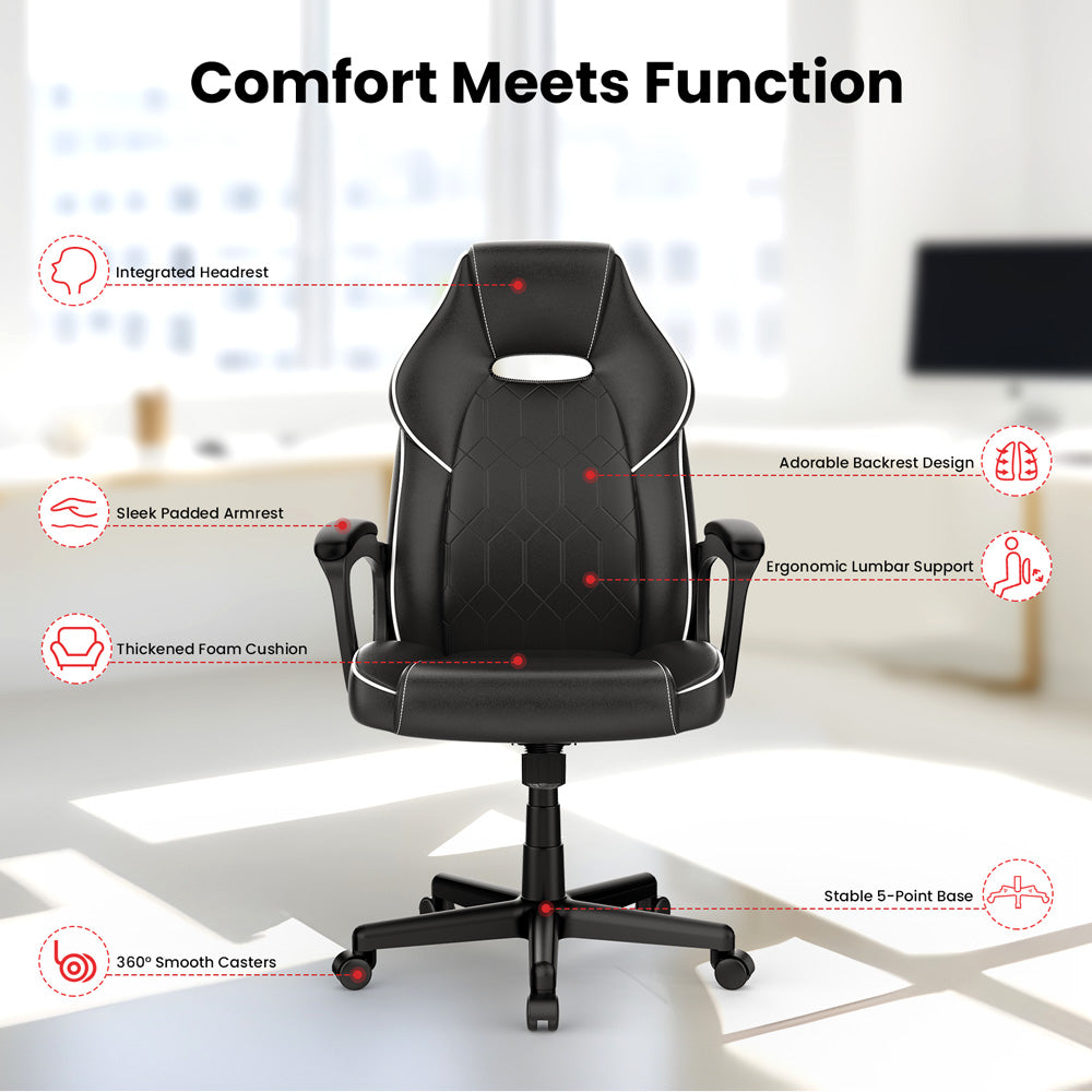 ACGAM CG-4850 Gaming Office Chair Regular Version, Ergonomic Design, Flexible Tilting Tension and Height, Superior PVC Leather, Sleek Padded Armrests, 360° Smooth Swivel