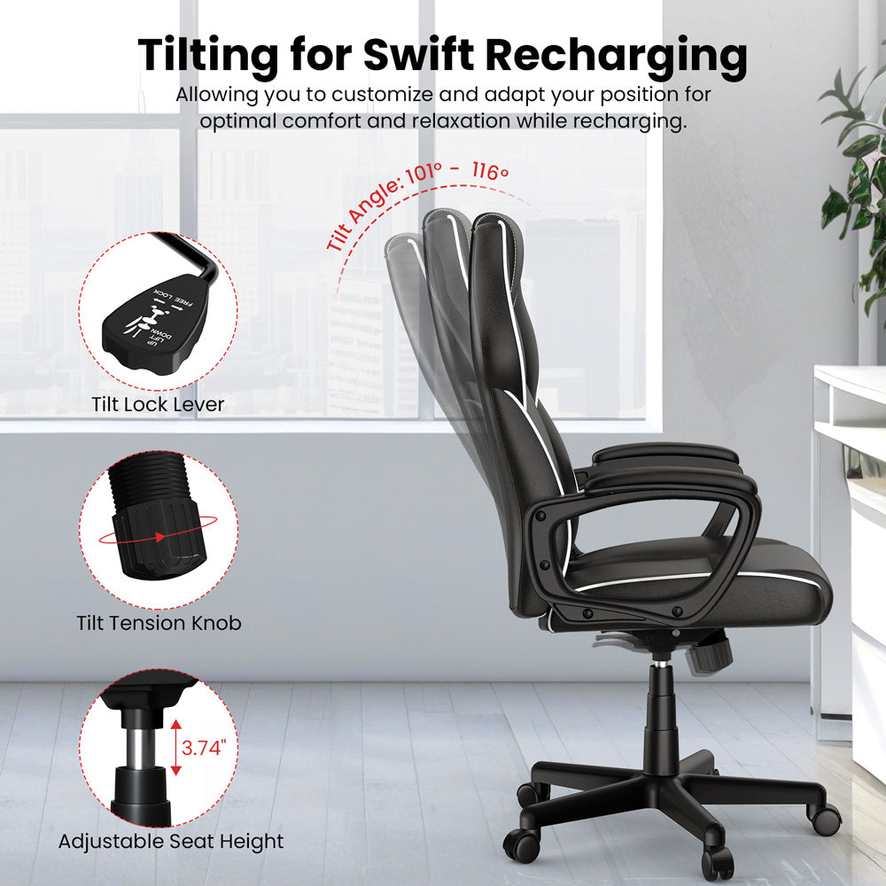 ACGAM CG-4850 Gaming Office Chair Regular Version, Ergonomic Design, Flexible Tilting Tension and Height, Superior PVC Leather, Sleek Padded Armrests, 360° Smooth Swivel