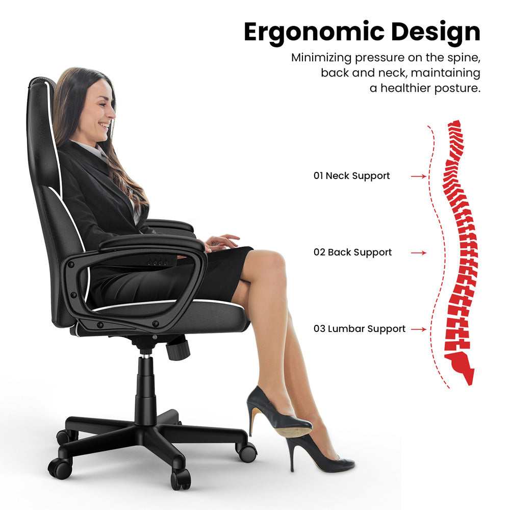 ACGAM CG-4850 Gaming Office Chair Regular Version, Ergonomic Design, Flexible Tilting Tension and Height, Superior PVC Leather, Sleek Padded Armrests, 360° Smooth Swivel