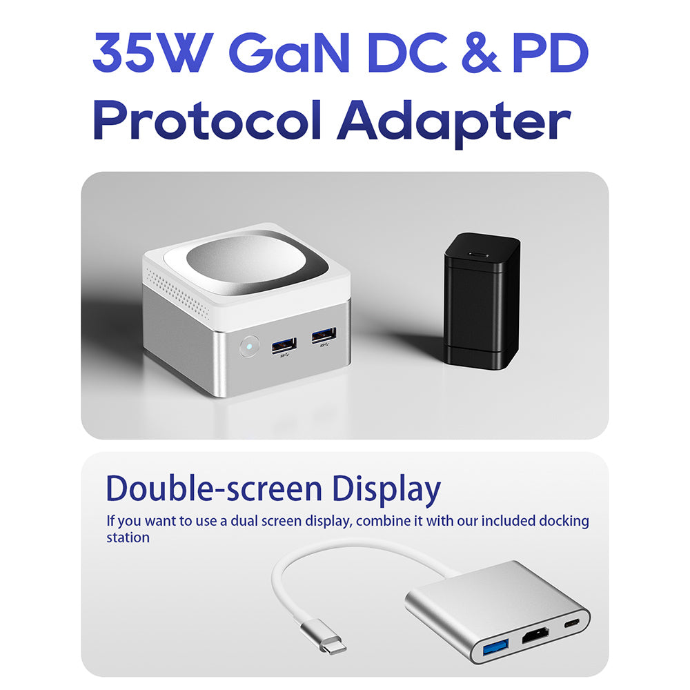 AOOSTAR T8 Mini PC (Free Docking Station), Intel N100 4 Cores Max 3.4GHz, 12GB LPDDR5 RAM 256GB SSD, Support Dual-screen 4K@60Hz Display, Dual Band WiFi, 1*Full-featured Type-C 2*USB3.0 2*USB2.0 1*HDMI 2*1000Mbps LAN 1*Audio Jack, 35W GaN Charger