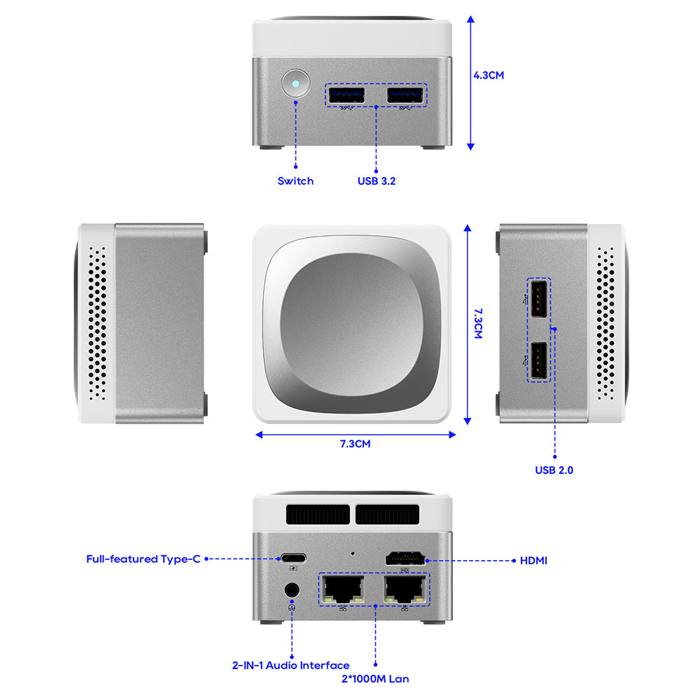 AOOSTAR T8 Mini PC (Free Docking Station), Intel N100 4 Cores Max 3.4GHz, 12GB LPDDR5 RAM 256GB SSD, Support Dual-screen 4K@60Hz Display, Dual Band WiFi, 1*Full-featured Type-C 2*USB3.0 2*USB2.0 1*HDMI 2*1000Mbps LAN 1*Audio Jack, 35W GaN Charger