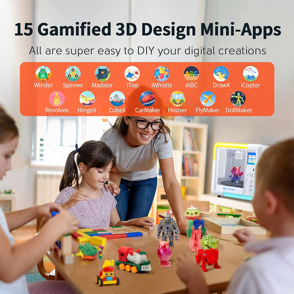 AOSEED X-MAKER 3D Printer for Kids and Beginners, 120 - 300 mm/s,Leveling-Free Bed, Wi-Fi Printing, Ultra Silent, App Control, PLA/ABS Filament Supported,150*150*150mm
