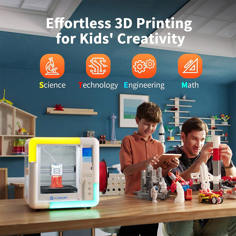 AOSEED X-MAKER 3D Printer for Kids and Beginners, 120 - 300 mm/s,Leveling-Free Bed, Wi-Fi Printing, Ultra Silent, App Control, PLA/ABS Filament Supported,150*150*150mm