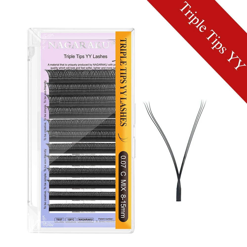 NAGARAKU YY Shape Double/Three Split Tips Triple Top Interlaced Root Eyelash Extensions Eyelashes