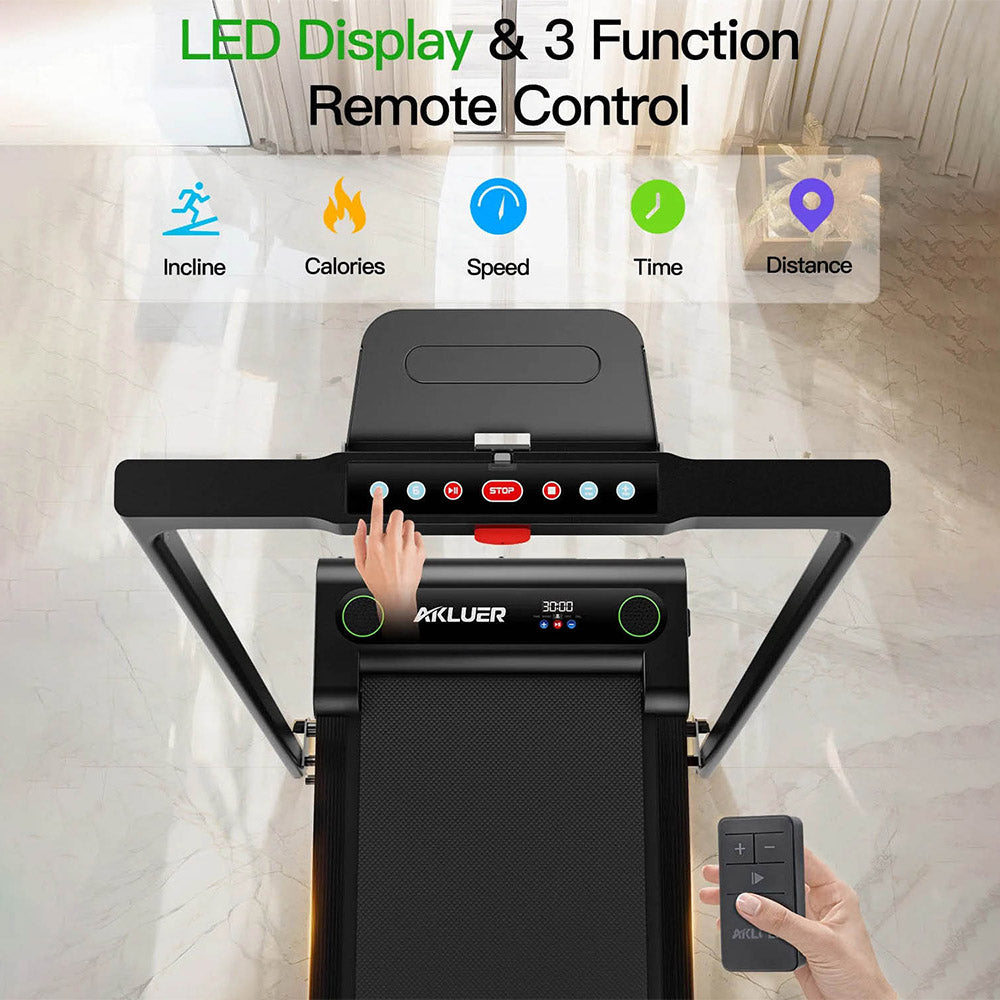 Akluer 480L-B Incline Walking Pad with Handle, 2.5HP Under Desk Treadmill, LED Screen & Remote Control, 330lbs Max Capacity, Foldable