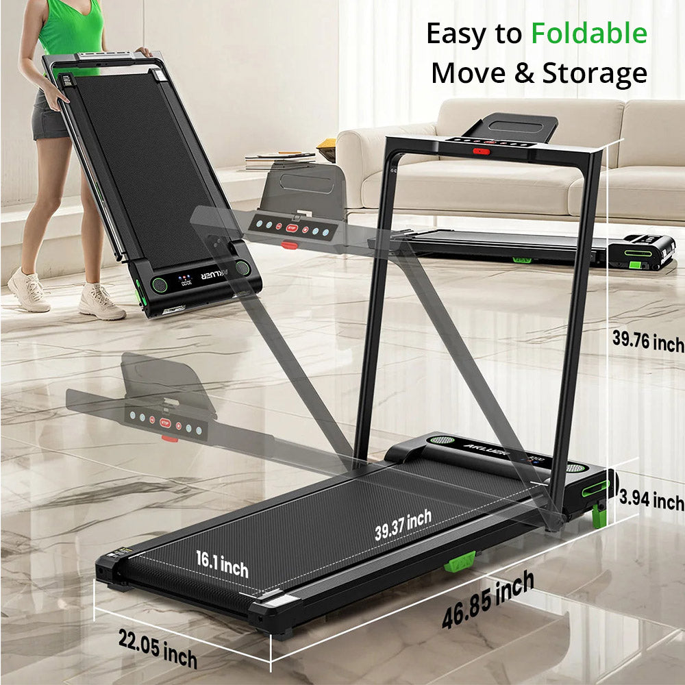 Akluer 480L-B Incline Walking Pad with Handle, 2.5HP Under Desk Treadmill, LED Screen & Remote Control, 330lbs Max Capacity, Foldable