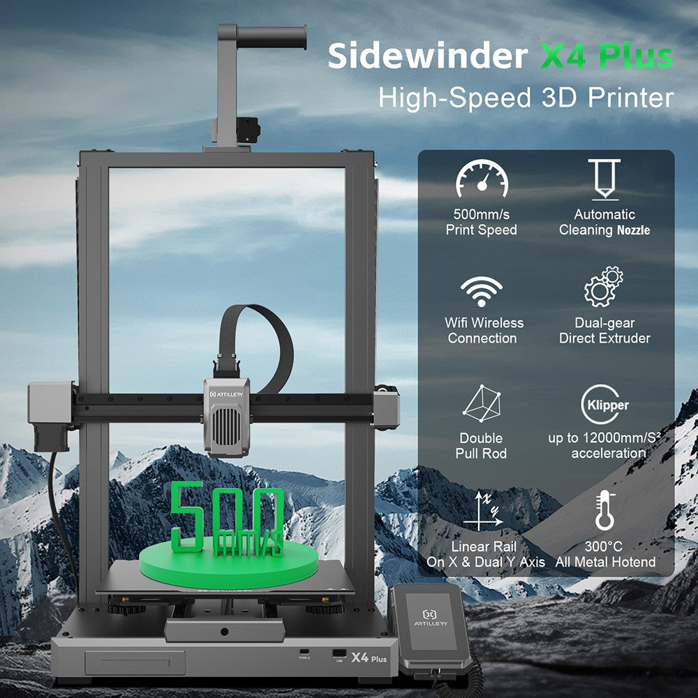 Artillery Sidewinder X4 Plus 3D Printer, 300*300*400mm, 500mm/s Print Speed, XY-Metal Linear Guide Rail, Auto Levelling, 8000 rpm Efficient Cooling Fans