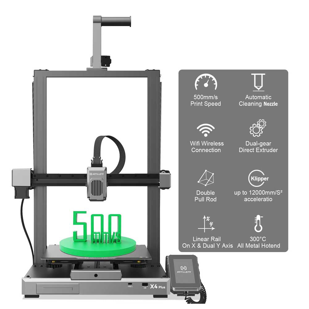 Artillery Sidewinder X4 Plus 3D Printer, 300*300*400mm, 500mm/s Print Speed, XY-Metal Linear Guide Rail, Auto Levelling, 8000 rpm Efficient Cooling Fans