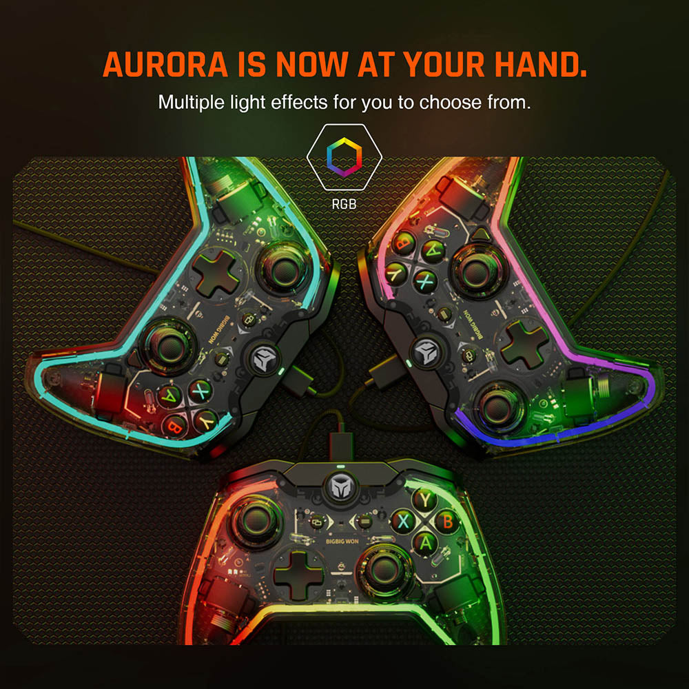 BIGBIG WON Rainbow Lite Wired Game Controller, RGB Light, Custom Buttons, Compatible with Switch / Windows 10 & 11 PC
