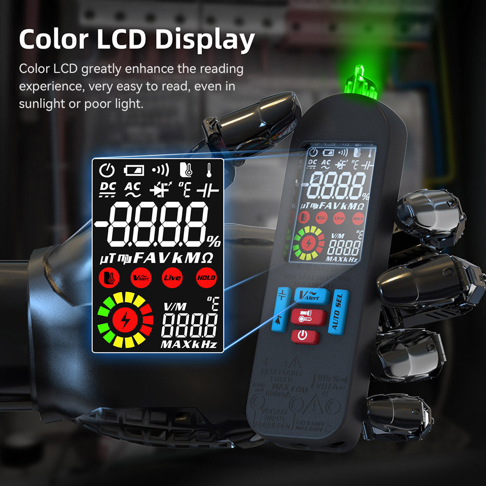 BSIDE A2X Intelligent Digital Multimeter, USB Charging, Color LCD Screen, Rechargeable Li-ion Battery, Bright LED Flashlight, Amp Smart Identification
