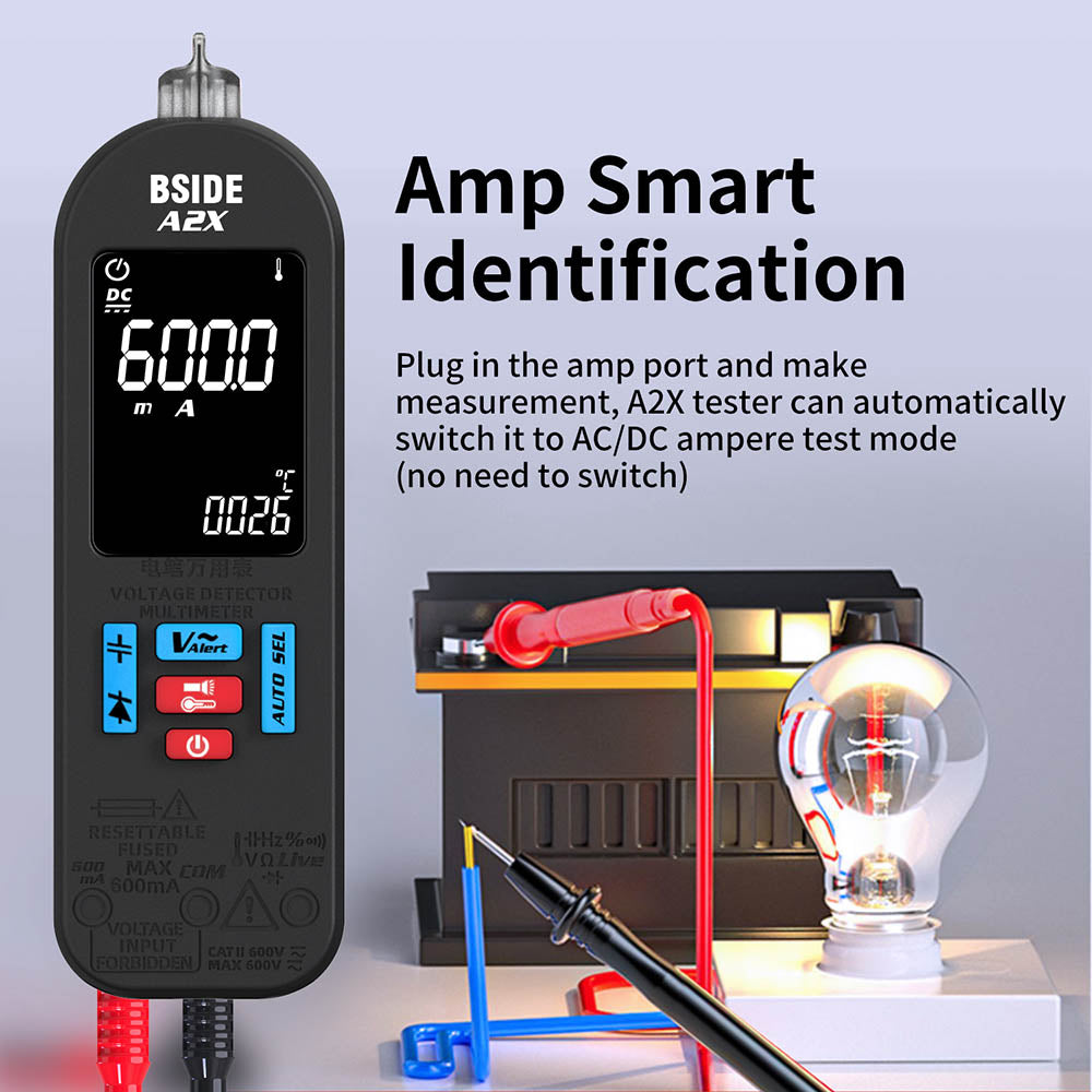 BSIDE A2X Intelligent Digital Multimeter, USB Charging, Color LCD Screen, Rechargeable Li-ion Battery, Bright LED Flashlight, Amp Smart Identification