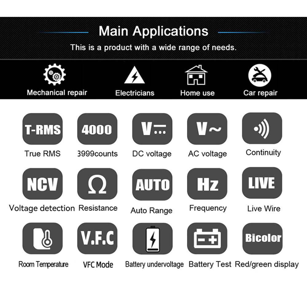 BSIDE A40 Intelligent Digital Multimeter, Infrared Temperature-testing, Non-Contact Electric Volt Pen, AC DC Dual Mode Thermometer, NCV VFC Alarm, Live Wire Check, Black - No Batteries