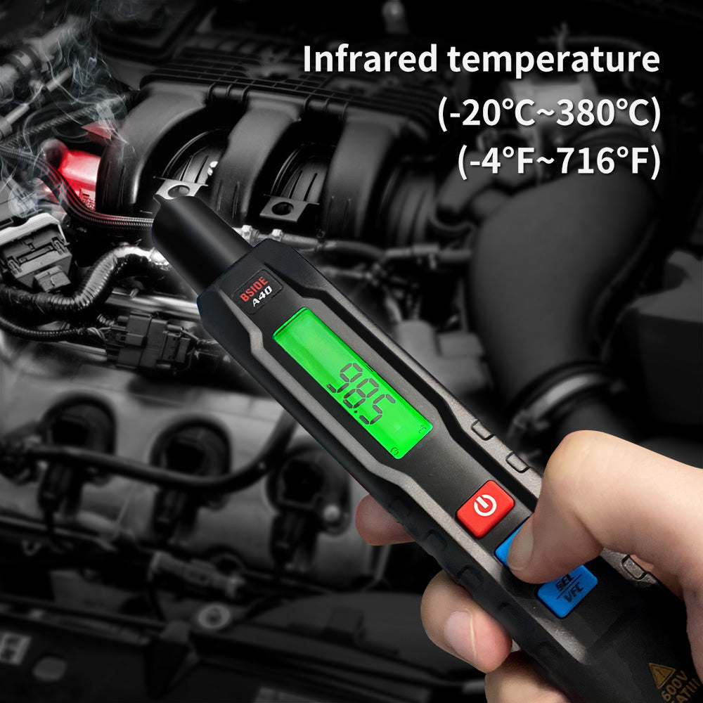 BSIDE A40 Intelligent Digital Multimeter, Infrared Temperature-testing, Non-Contact Electric Volt Pen, AC DC Dual Mode Thermometer, NCV VFC Alarm, Live Wire Check, Black - No Batteries