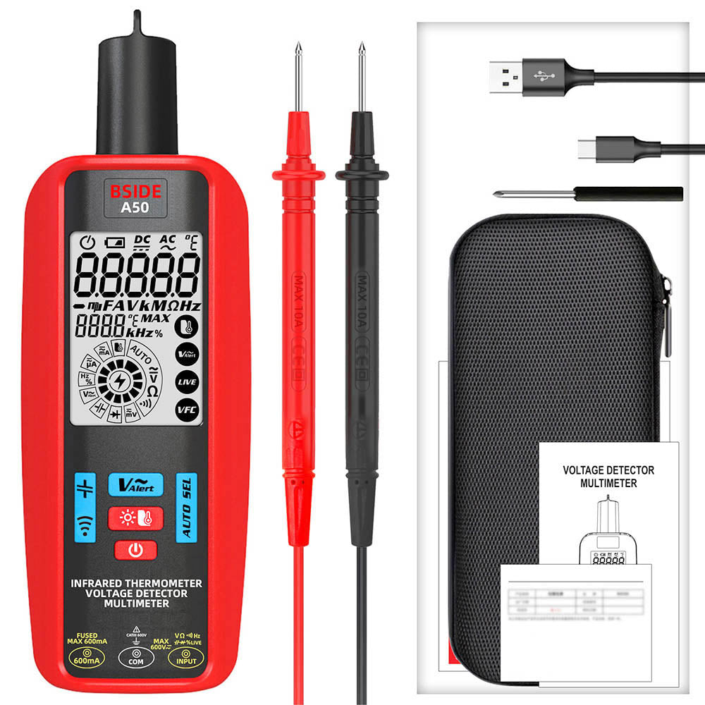 BSIDE A50 Digital Multimeter, 6000 Count, Electrical Test Pen, Leakage Tester, Voltage/Current/Capacitance/Resistance Tester