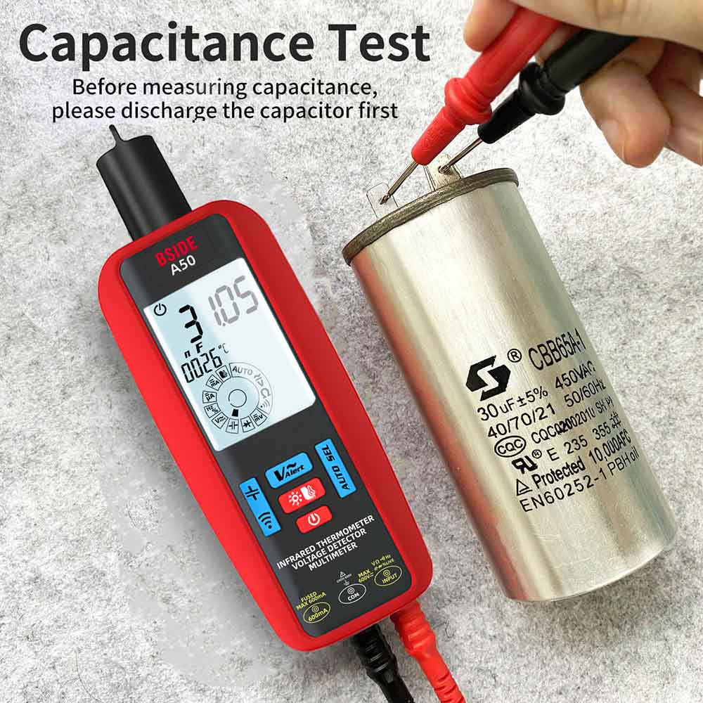 BSIDE A50 Digital Multimeter, 6000 Count, Electrical Test Pen, Leakage Tester, Voltage/Current/Capacitance/Resistance Tester