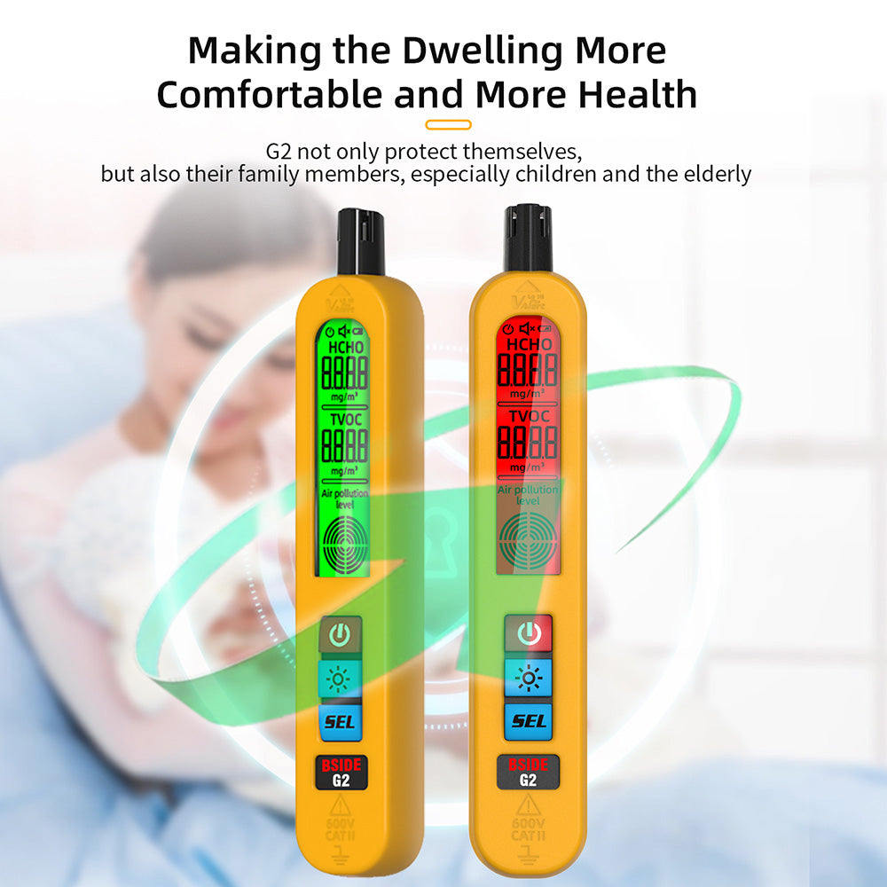 BSIDE G2 Air Quality Monitor, Formaldehyde Detector, PM2.5/TVOC/HCHO Test, Auto Alarm, LCD Display, Red & Green Color