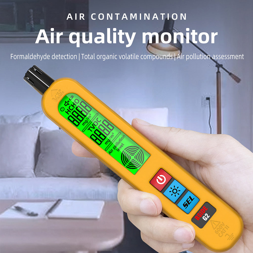 BSIDE G2 Air Quality Monitor, Formaldehyde Detector, PM2.5/TVOC/HCHO Test, Auto Alarm, LCD Display, Red & Green Color