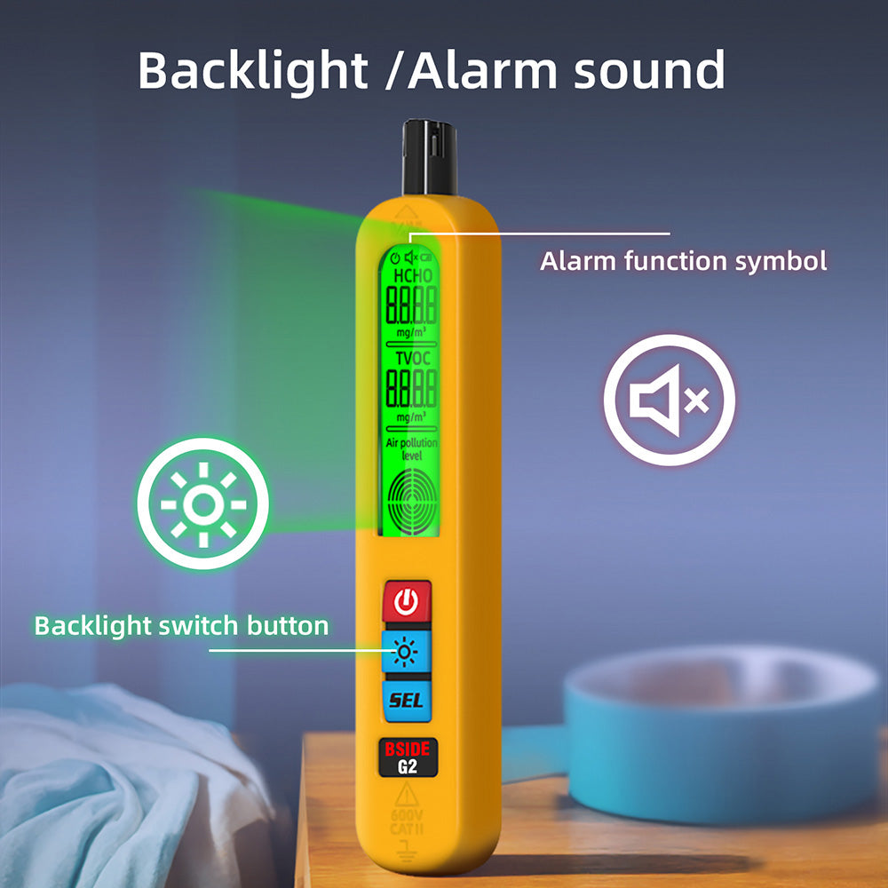 BSIDE G2 Air Quality Monitor, Formaldehyde Detector, PM2.5/TVOC/HCHO Test, Auto Alarm, LCD Display, Red & Green Color