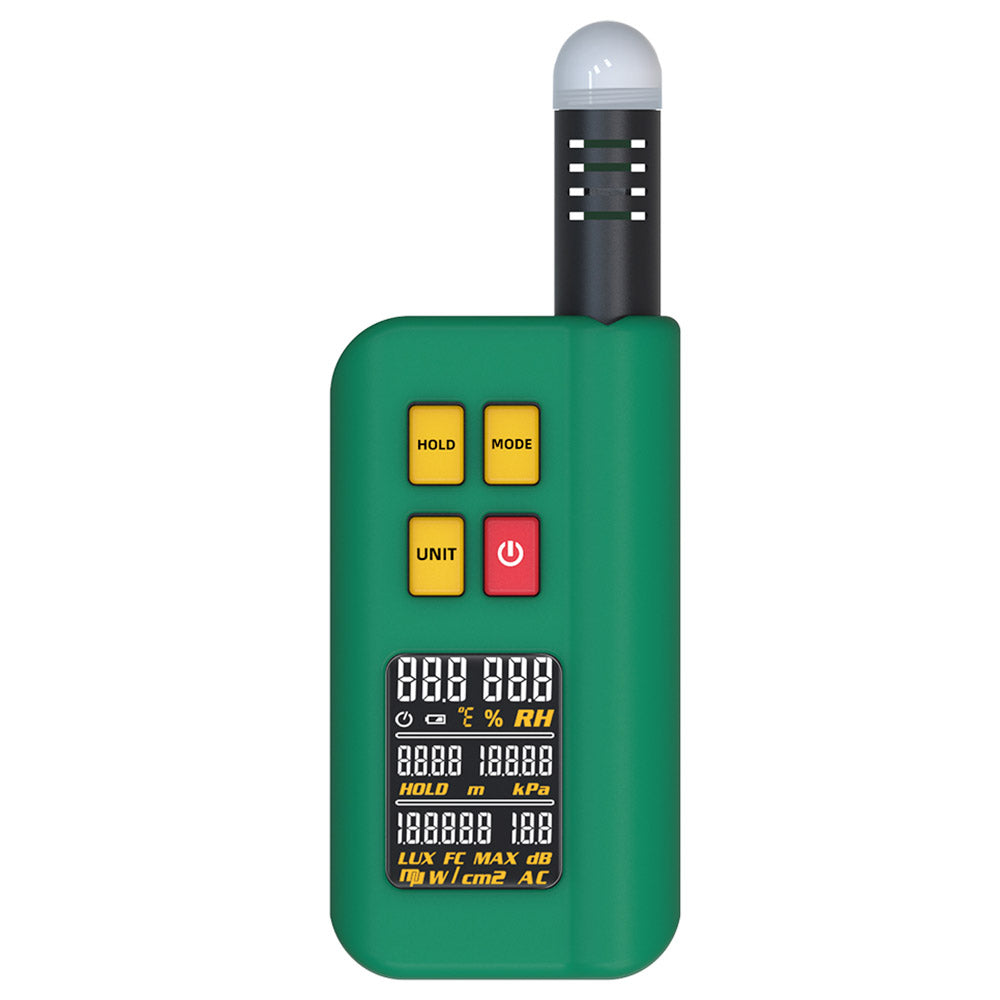 BSIDE GX1 4 in 1 Comprehensive Tester, Ambient/Temperature Humidity/Light Noise/Altitude Tester, with Decibel, A & C Weighted Test Functions - Green