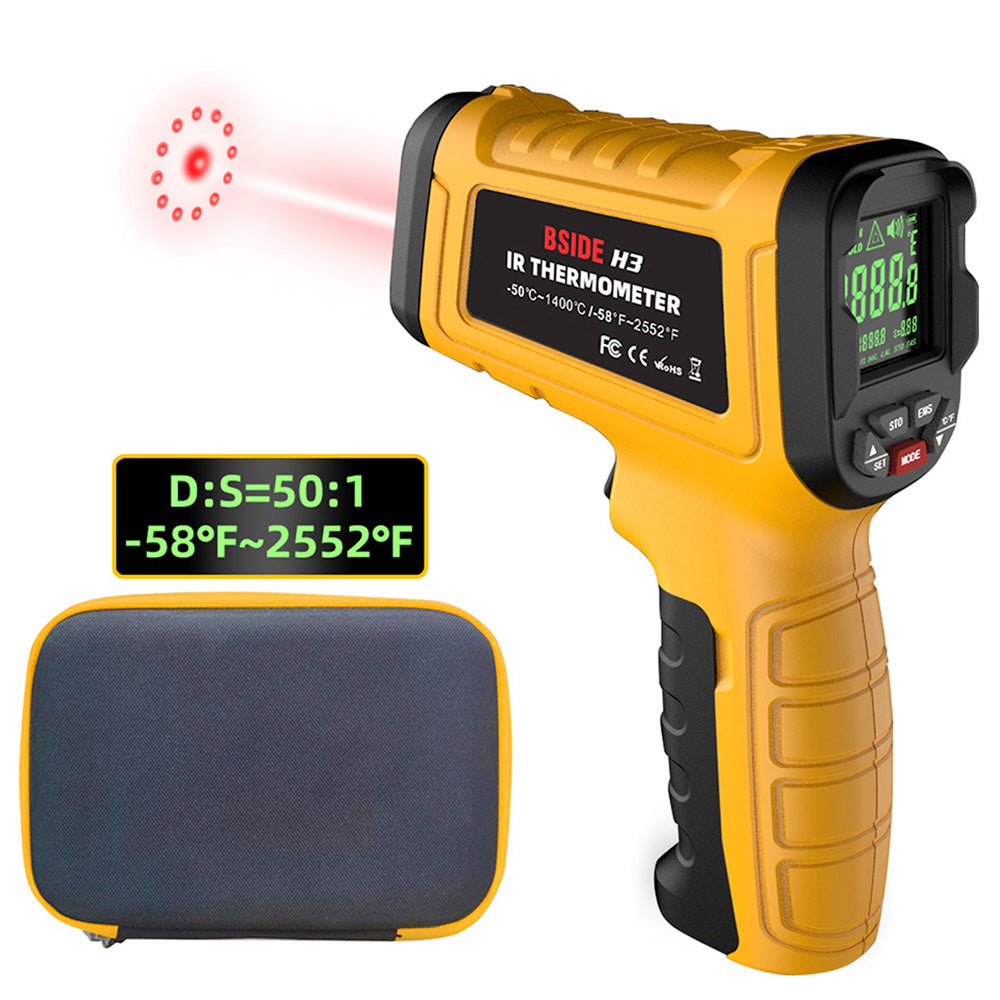 BSIDE H3 Infrared Thermometer Gun, -58℉—2552℉ Non-contact Handheld Digital Laser Industrial Temperature Measuring Tester, Yellow, No Battery