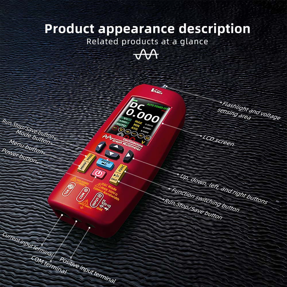 BSIDE O1 Digital Oscilloscope, Handheld Multimeter, Waveform Storage, Sampling Rate 48MSa/s 10MHz, Professional Electronic Components Tester - Red
