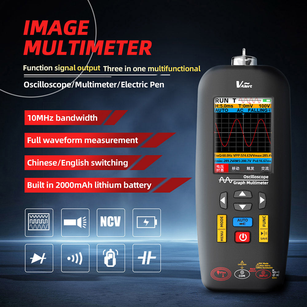 BSIDE O1X 3 in 1 Oscilloscope Multimeter Electric Pen, 10MHz Bandwidth, 2.8 inch TFT Color Screen, 2000mAh Lithium Battery, LED Flashlight