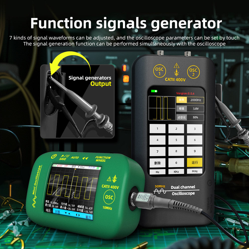BSIDE O2 Dual Channel Oscilloscope, 50MHz Bandwidth, Real-time Sampling Rate 250MSa/s, 3.98-inch TFT LCD Display, 7 Signal Waveforms