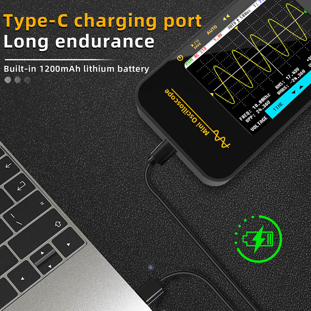 BSIDE OT3 Oscilloscope with Probe, 3.2" TFT Color Screen, 10MHz Bandwidth, Real-Time Sampling 48MSa/s, 1200mAh Battery, for Outdoor Maintenance, Automotive Repair, and Power Detection