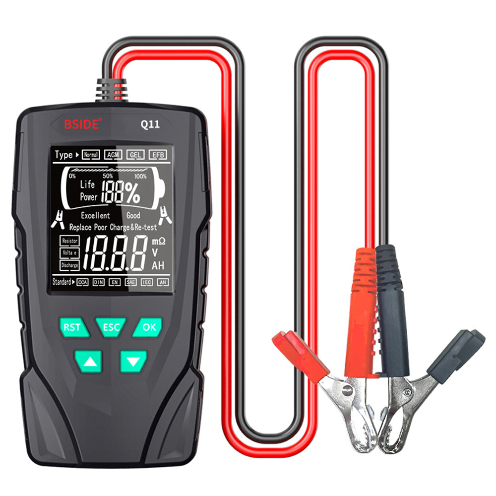 BSIDE Q11 Car Battery Tester, 12V 24V Digital Checker, CCA Lead Acid Battery Analyzer, 3Ah-200Ah Professional Automatic Detect Diagnostic Tool