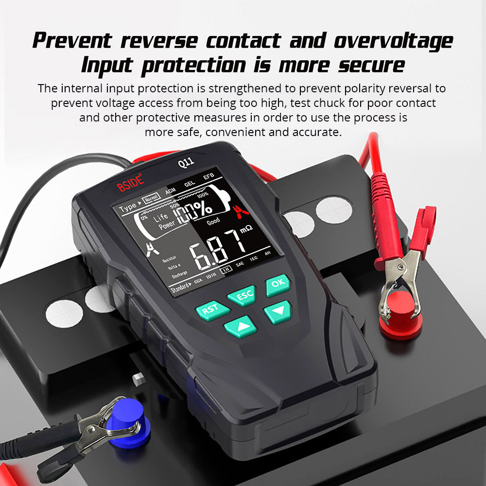 BSIDE Q11 Car Battery Tester, 12V 24V Digital Checker, CCA Lead Acid Battery Analyzer, 3Ah-200Ah Professional Automatic Detect Diagnostic Tool