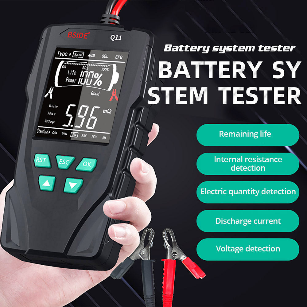 BSIDE Q11 Car Battery Tester, 12V 24V Digital Checker, CCA Lead Acid Battery Analyzer, 3Ah-200Ah Professional Automatic Detect Diagnostic Tool