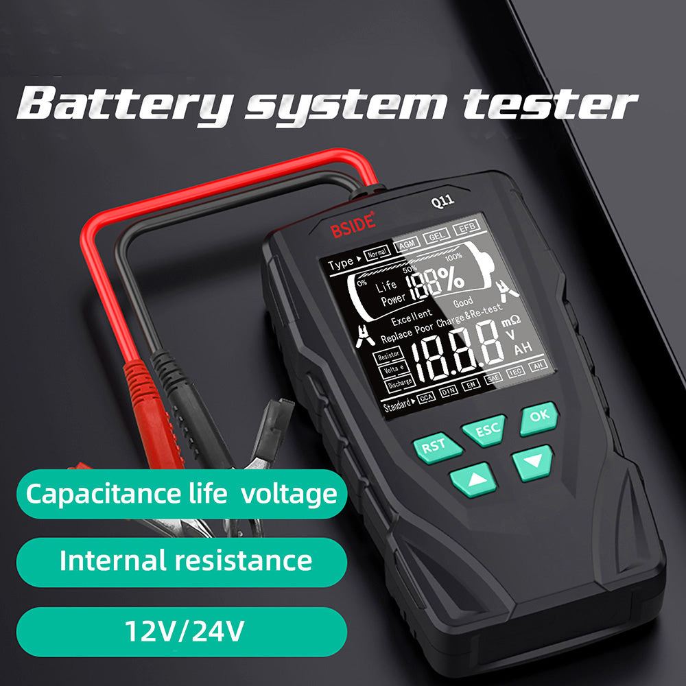 BSIDE Q11 Car Battery Tester, 12V 24V Digital Checker, CCA Lead Acid Battery Analyzer, 3Ah-200Ah Professional Automatic Detect Diagnostic Tool