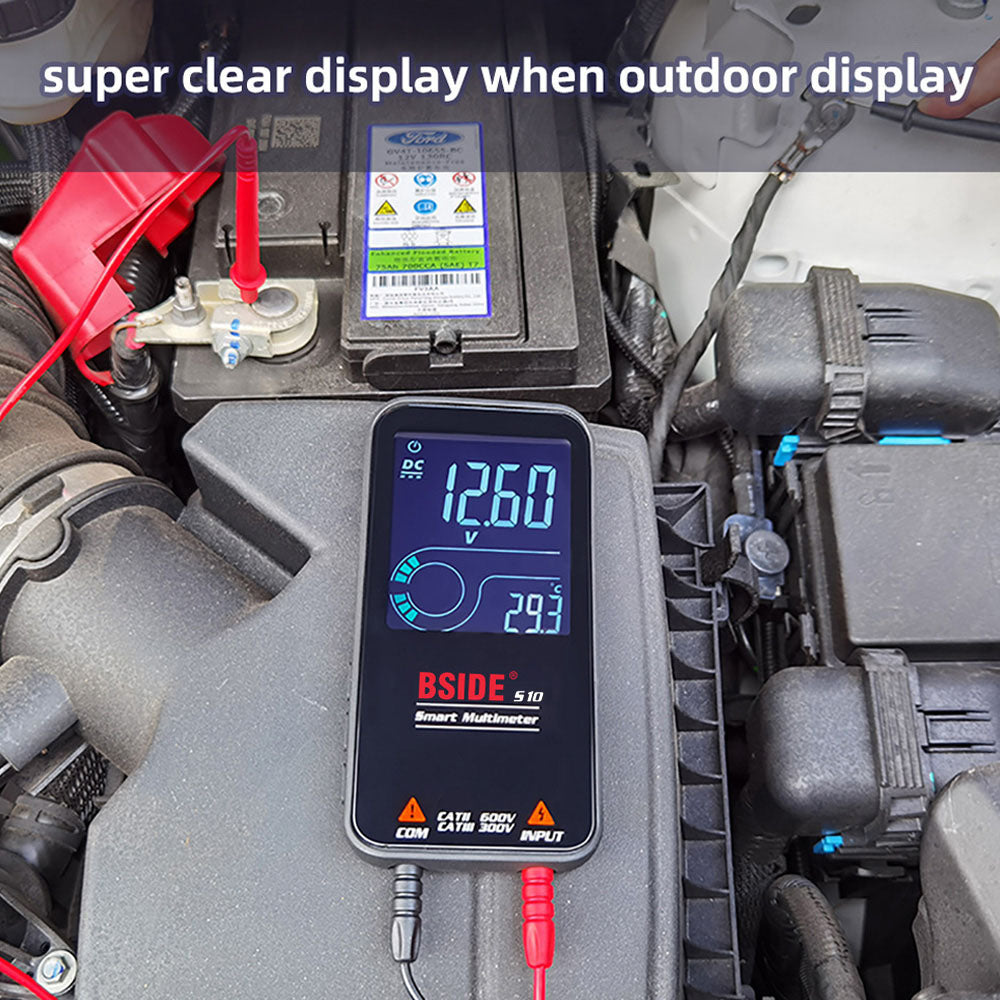 BSIDE S10 Smart Digital Multimeter, 3.5' Color LCD Screen, 9999 Counts, DC AC Voltage Capacitor Ohm Diode Tester, Black - without Battery