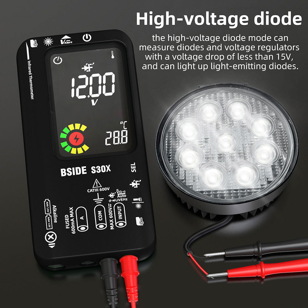 BSIDE S30X Digital Multimeter, Infrared Thermometer, Color Screen, True RMS 9999 Counts, Voltage Capacitance Resistance Frequency Diode Tester