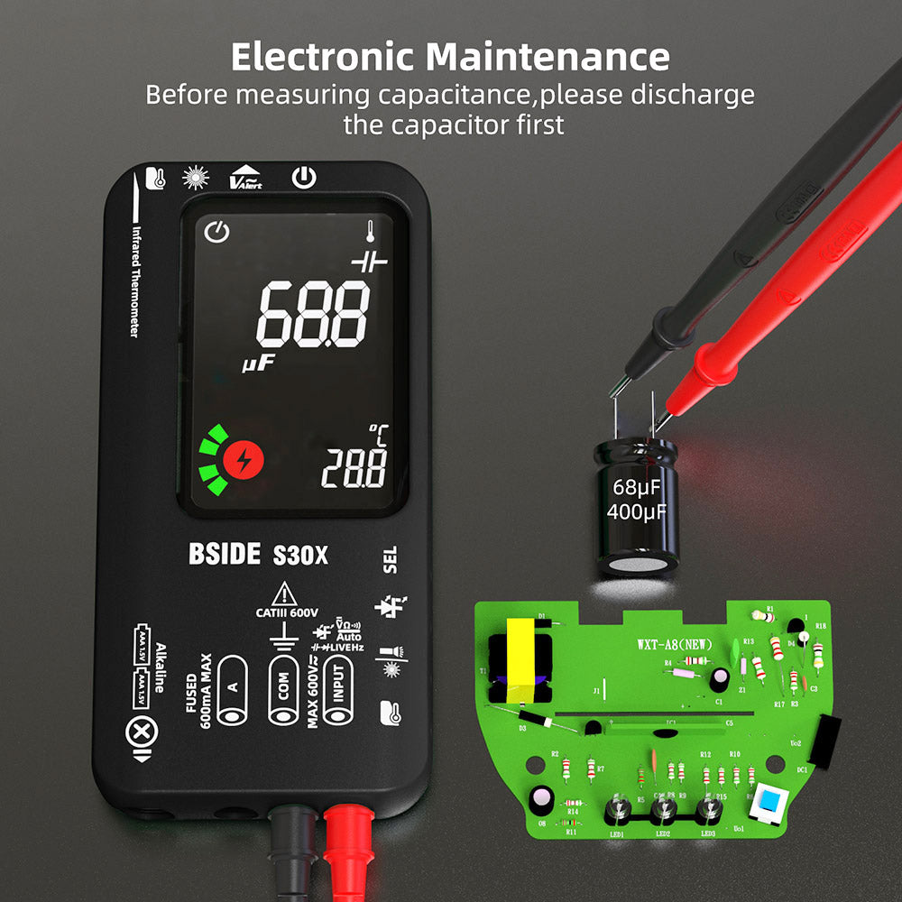 BSIDE S30X Digital Multimeter, Infrared Thermometer, Color Screen, True RMS 9999 Counts, Voltage Capacitance Resistance Frequency Diode Tester