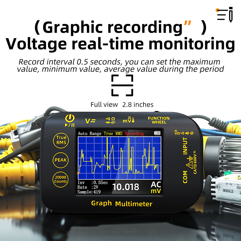 BSIDE S450 Digital Multimeter, 20000 Counts, 1000V, 2.8inch LCD Screen, Graphic Recording, Type-C Charging Port, Photovoltaic Voltage Millivolt AC Peak Meter