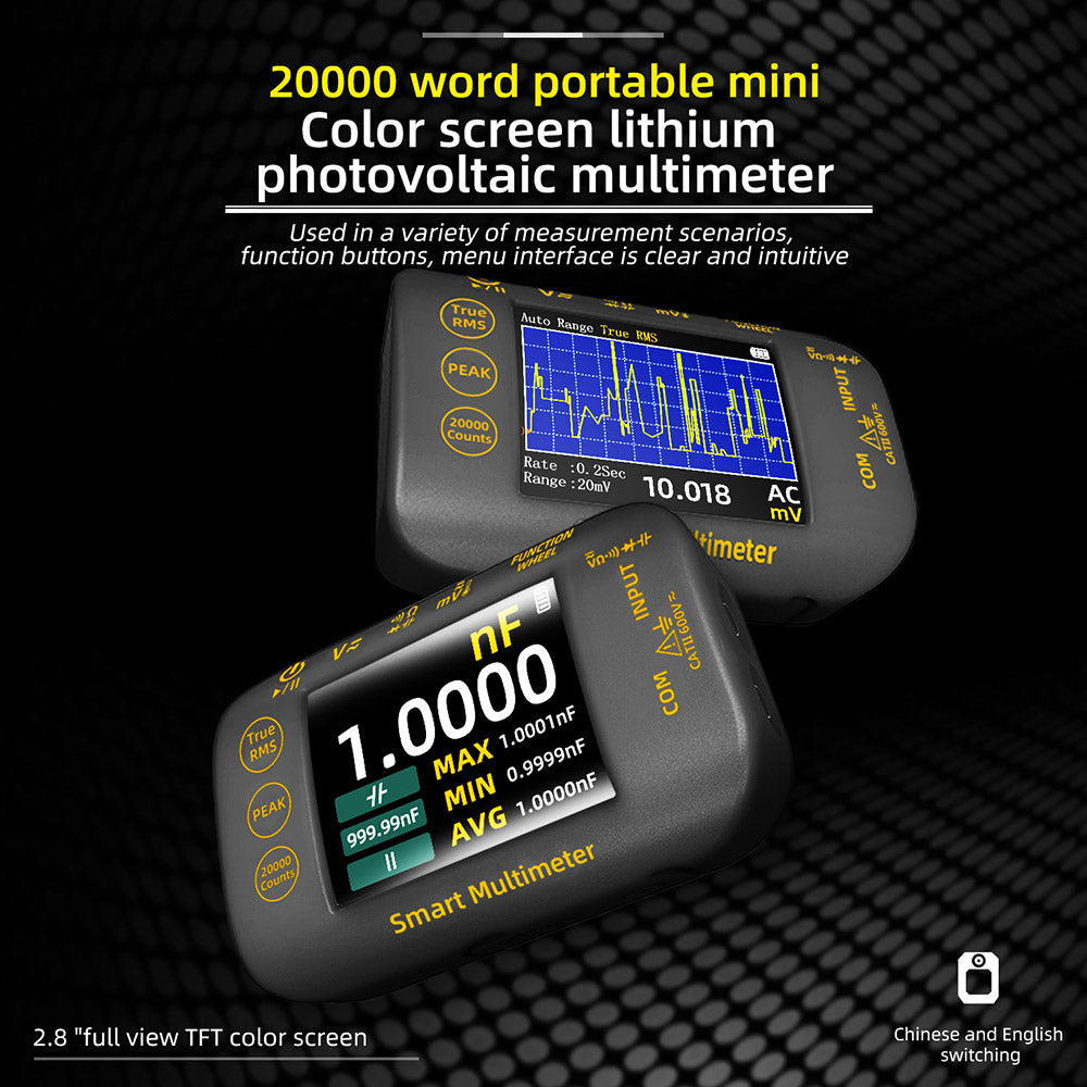 BSIDE S450 Digital Multimeter, 20000 Counts, 1000V, 2.8inch LCD Screen, Graphic Recording, Type-C Charging Port, Photovoltaic Voltage Millivolt AC Peak Meter