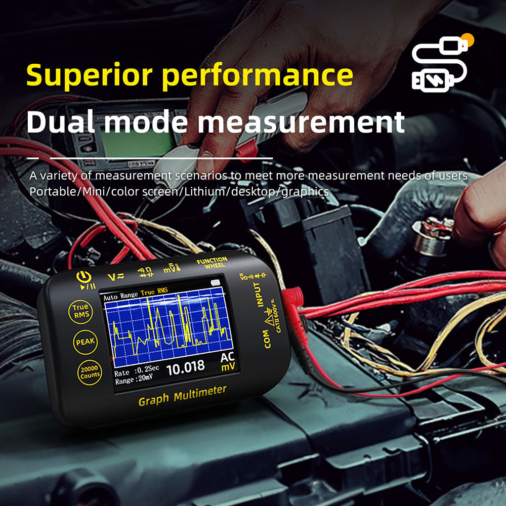 BSIDE S450 Digital Multimeter, 20000 Counts, 1000V, 2.8inch LCD Screen, Graphic Recording, Type-C Charging Port, Photovoltaic Voltage Millivolt AC Peak Meter