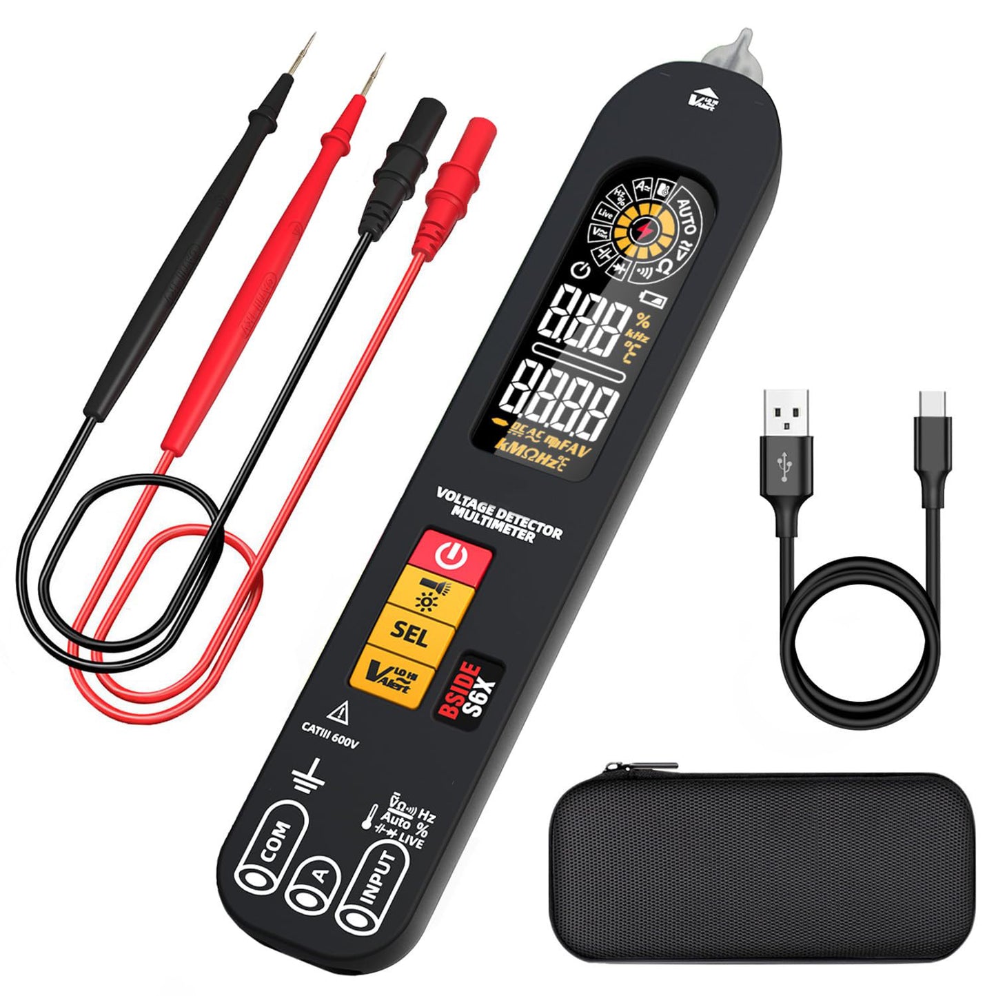BSIDE S6X Intelligent Multimeter, EBTN Color Screen, Pen Type Voltage Current Capacitance Nai Multimeter, Rechargeable 400mAh Li-ion Battery