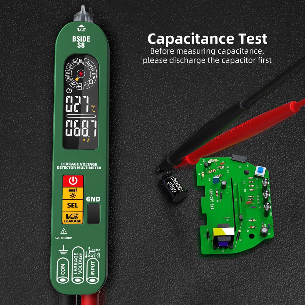 BSIDE S8 Digital Multimeter, Pen Type, Intelligent Voltage Detector, No Contact Meter, EBTN Display, AC DC Diode Tester Current Tool - Green