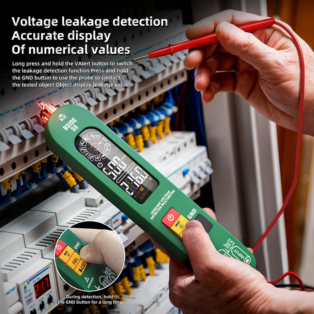 BSIDE S8 Digital Multimeter, Pen Type, Intelligent Voltage Detector, No Contact Meter, EBTN Display, AC DC Diode Tester Current Tool - Green