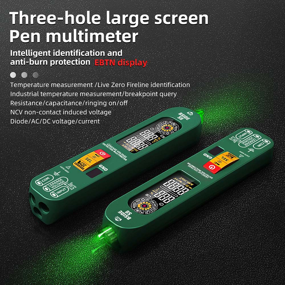 BSIDE S8 Digital Multimeter, Pen Type, Intelligent Voltage Detector, No Contact Meter, EBTN Display, AC DC Diode Tester Current Tool - Green