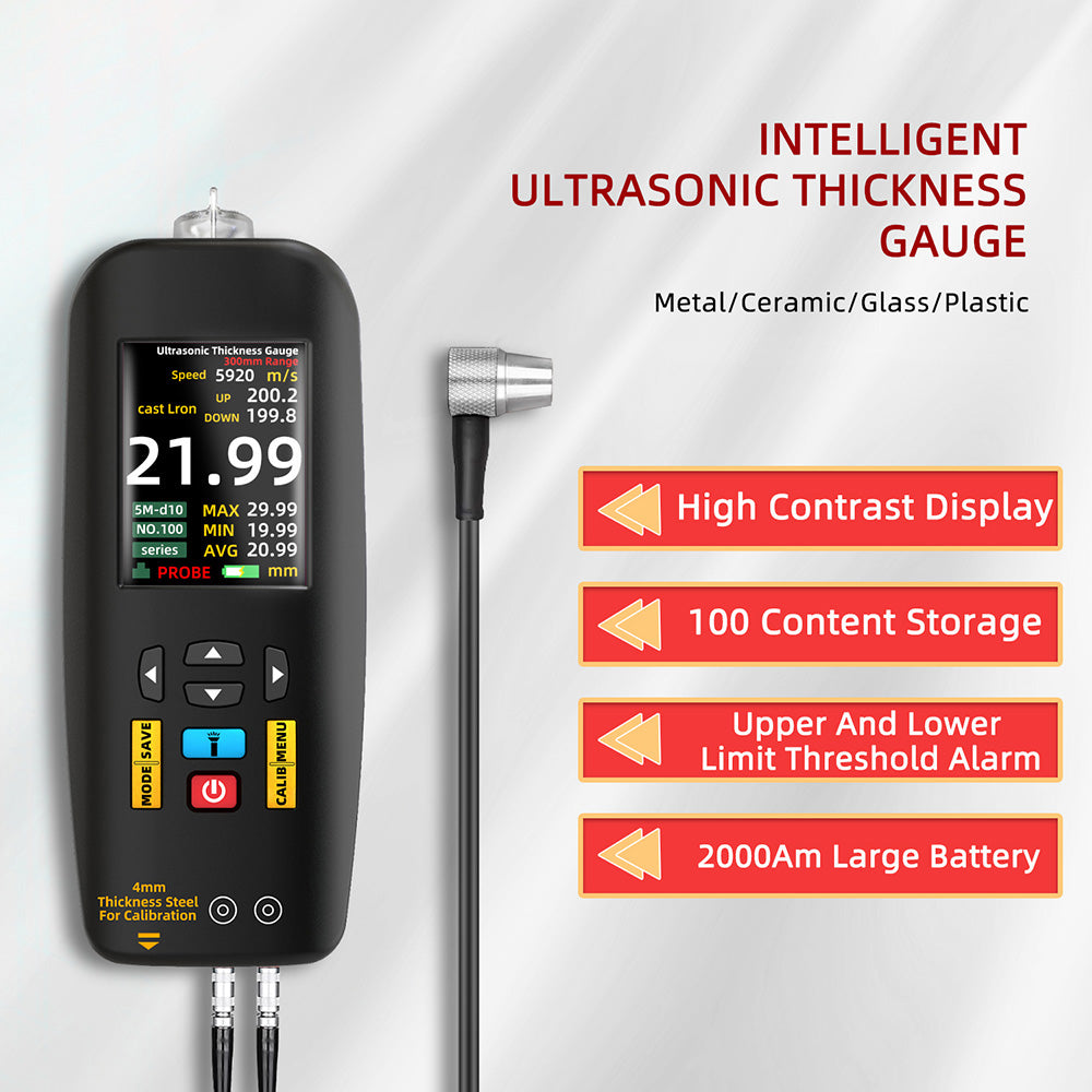 BSIDE T7 Ultrasonic Thickness Gauge, 0.01-300mm Measuring Range, 2.8inch TFT Color Screen, with Flashlight Function, 2000mA Lithium Battery, Black