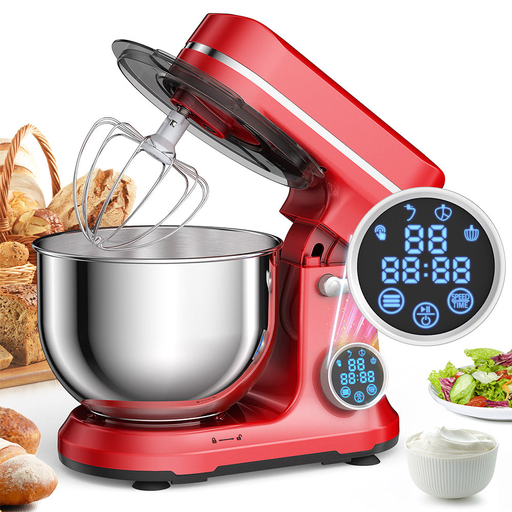 BioloMix BM602E 5L Kitchen Stand Mixer, 1200W 11-Speeds DC Motor, Digital OLED Screen, Low Noise, with Dough Hook, Flat Beater and Whisk