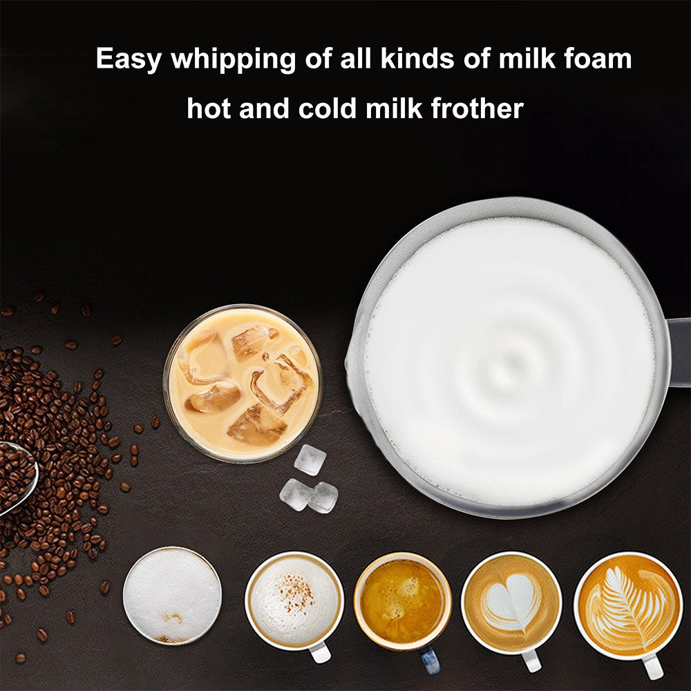 BioloMix MF600 4 in 1 500W Hot Cold Milk Frother, Coffee Frothing Foamer, Automatic Milk Warmer, Food-grade Safe, Double Stainless Steel Wall - Silver