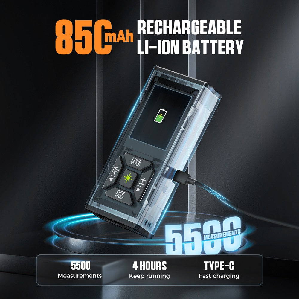CIGMAN CD-60G 393ft/120M Bilateral Green Laser Measure, with Ft/in/M Multiple Units, Rechargeable 850mAh Battery