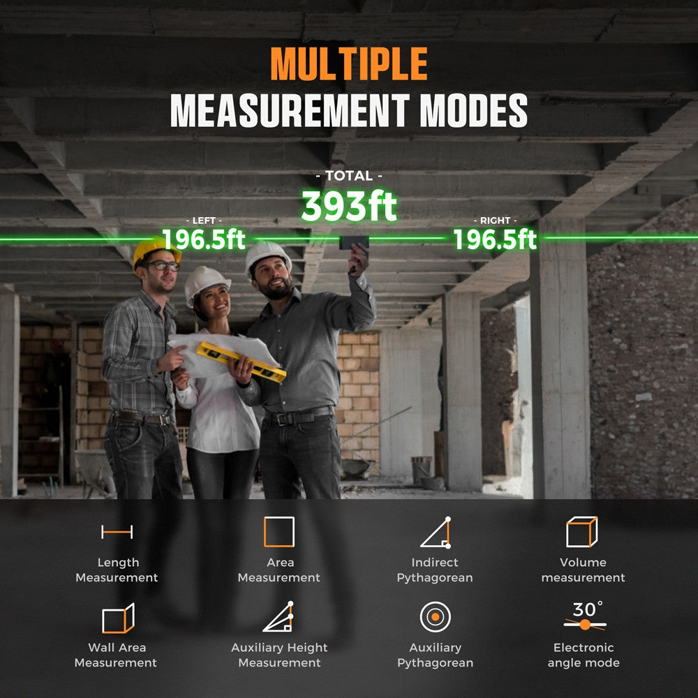 CIGMAN CD-60G 393ft/120M Bilateral Green Laser Measure, with Ft/in/M Multiple Units, Rechargeable 850mAh Battery